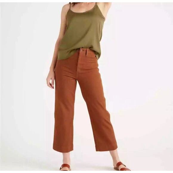 Quince Rust Organic Stretch Cotton Twill Wide Leg Cropped Pants 31 NWT - Picture 2 of 14